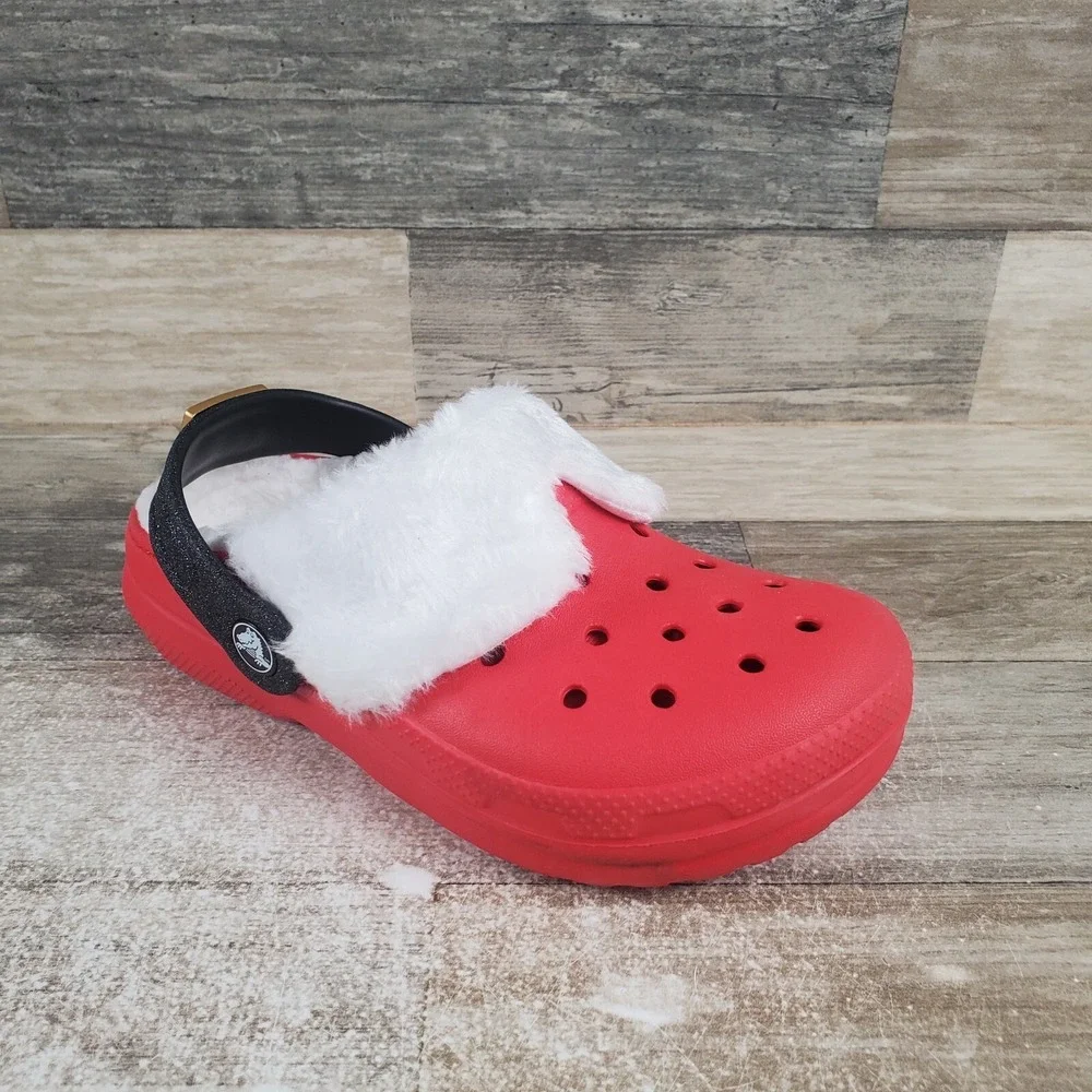 Crocs Classic Lined Santa Kids Clogs Sz 1 J1 Red Rubber Slip-On Slingback Shoes